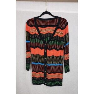 Cardigan Sweater‎ Button Front M Multicolor Striped Lightweight Autumn Fall